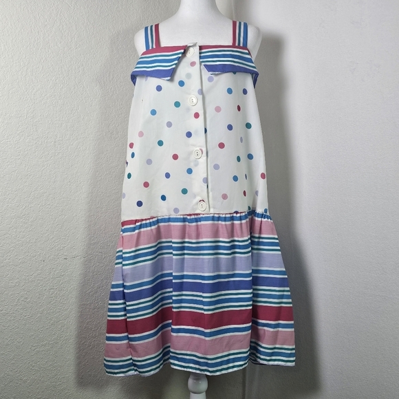 VTG 1980's Its A Charm Deadstock Multi Color Polka Dot/Stripe Dress Whimsy Sz L - Picture 1 of 16